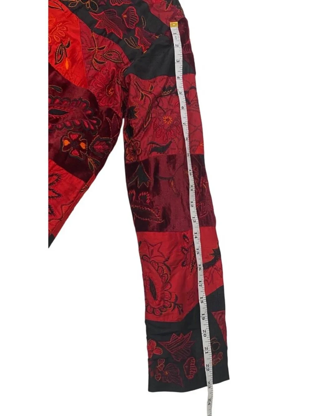 Chicos Design Patchwork Velvet Silk Embroidered Jacket Red & Black Chico’s M